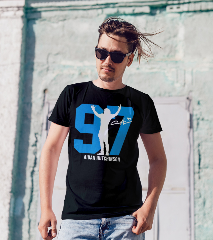 Aidan Hutchinson 97 Detroit Lions Silo Signature T-Shirt