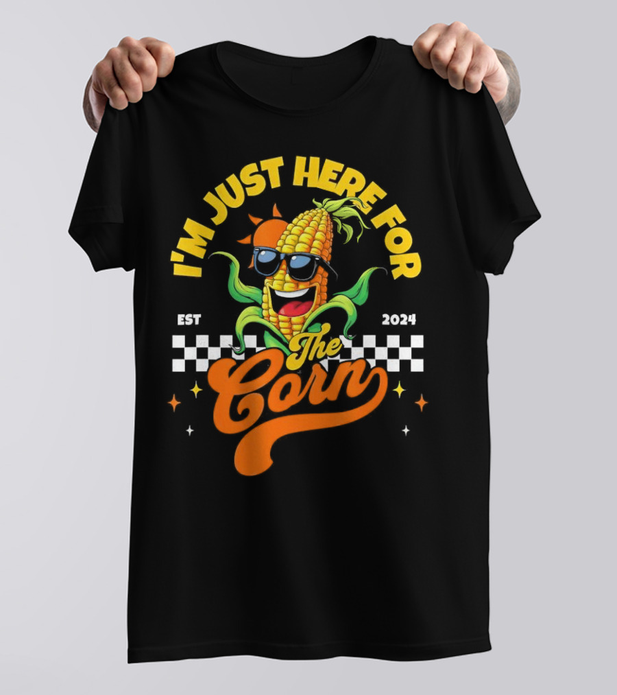 I'm Just Here For The Corn 2024 Sunglasses Corn With Checkered Background T-Shirt