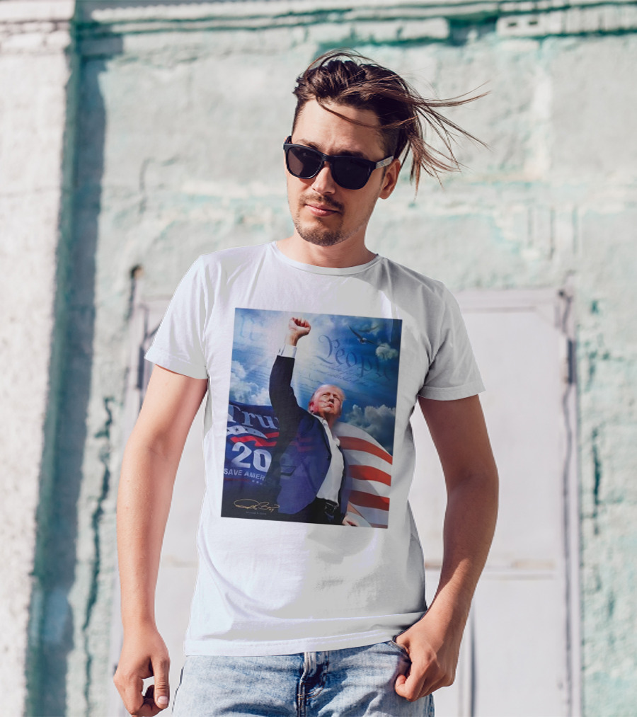 Trump 2024 Save America Signature With We The People Imagery And American Flag T-Shirt