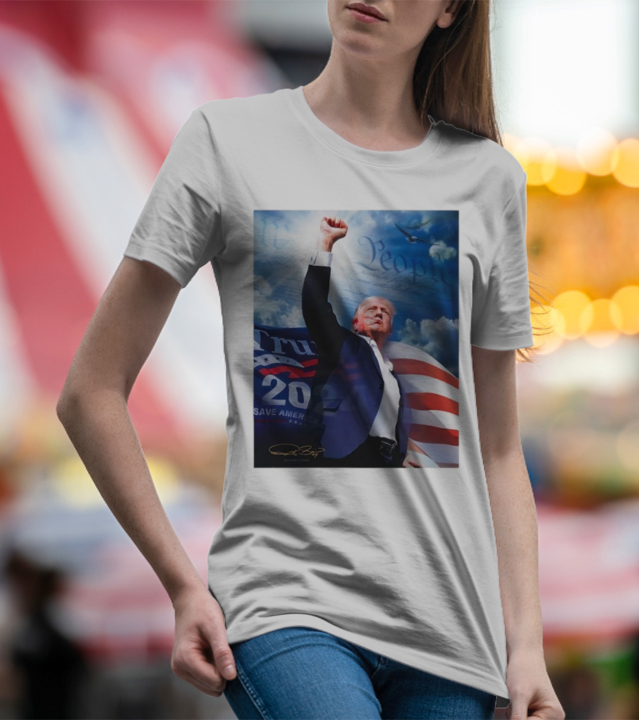 Trump 2024 Save America Signature With We The People Imagery And American Flag T-Shirt