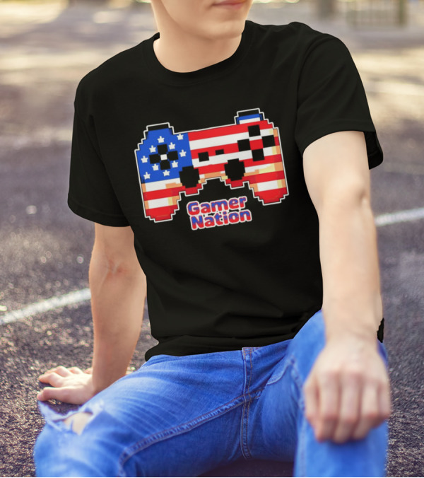 American Flag Pixel Art Gamer Nation Controller T-Shirt