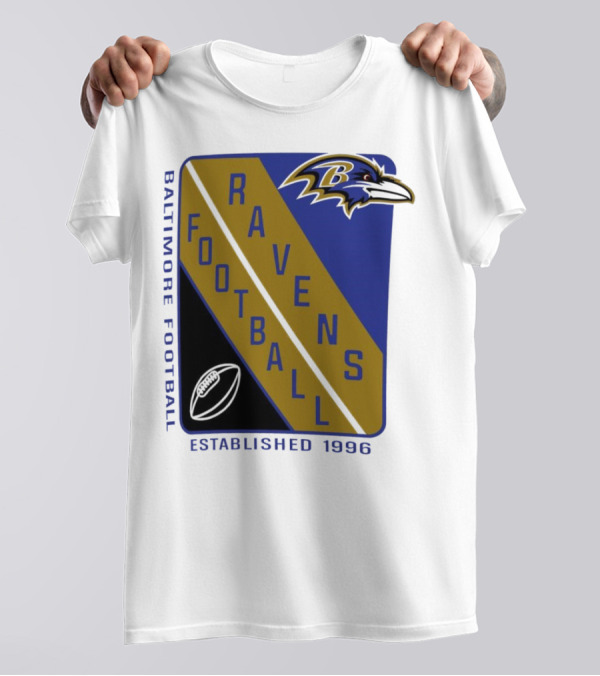 Baltimore Ravens Football Established 1996 Shield Logo Ravens Head T-Shirt