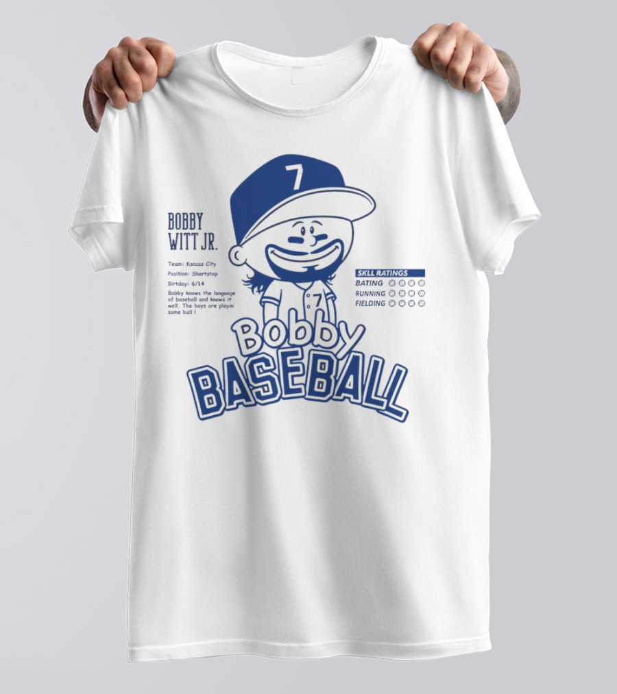 Bobby Witt Jr. Kansas City Bobby Baseball Caricature Skill Ratings T-Shirt