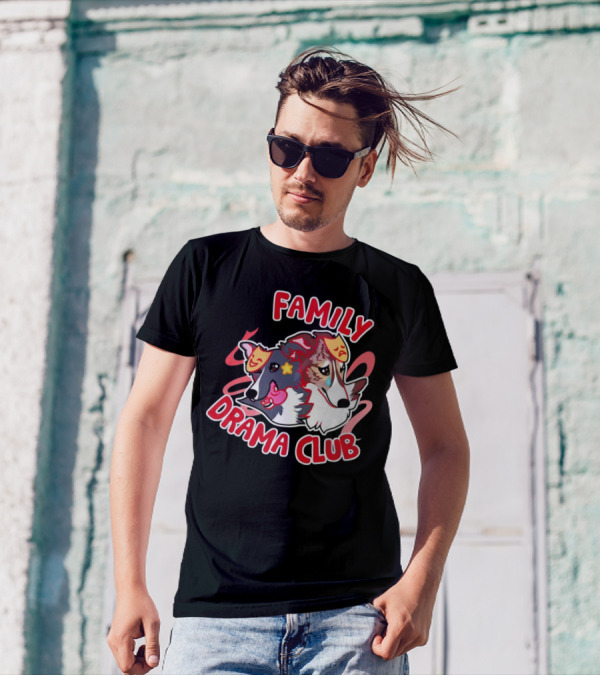 FAMILY DRAMA CLUB Dog Faces With Theater Masks T-Shirt