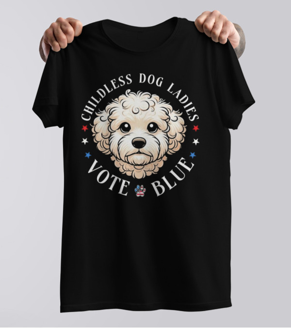 Childless Dog Ladies Vote Blue Poodle Paw Stars T-Shirt