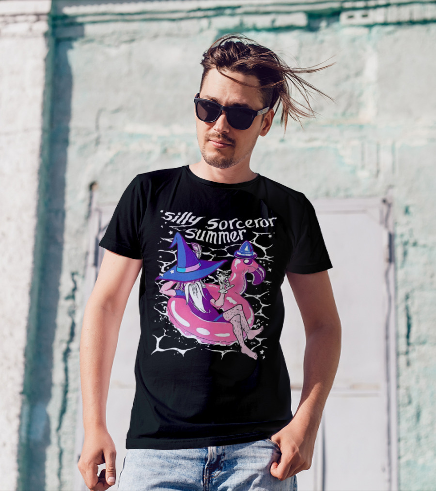 Silly Sorceror Summer Wizard In Flamingo Float With Sweet Tea T-Shirt