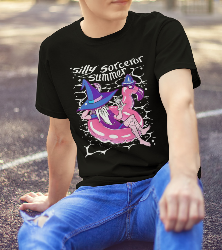 Silly Sorceror Summer Wizard In Flamingo Float With Sweet Tea T-Shirt