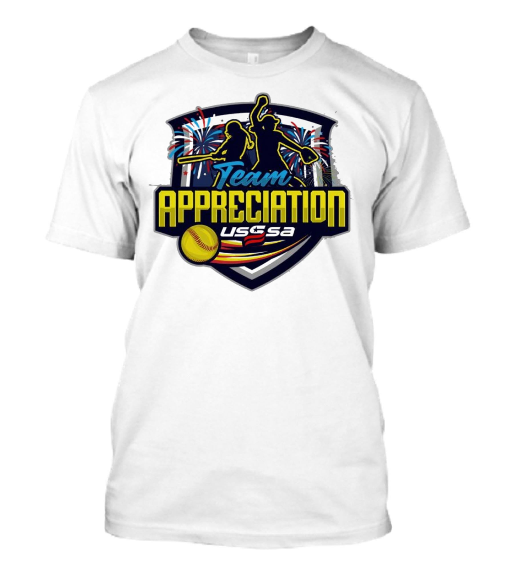 USSSA Indiana Fast Pitch Team Appreciation 2024 Celebration Logo With Fireworks And Softball T-Shirt