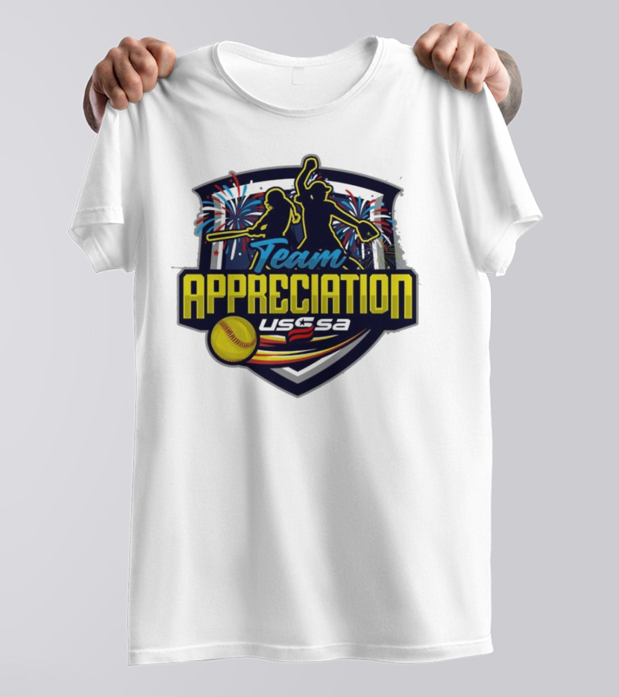 USSSA Indiana Fast Pitch Team Appreciation 2024 Celebration Logo With Fireworks And Softball T-Shirt