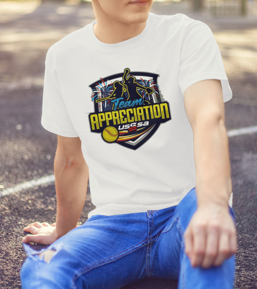 USSSA Indiana Fast Pitch Team Appreciation 2024 Celebration Logo With Fireworks And Softball T-Shirt
