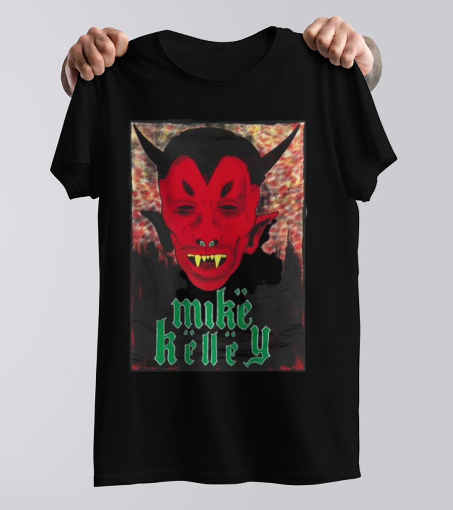 Mike Kelley Satan's Nostrils Devil Face Red With Green Gothic Text T-Shirt