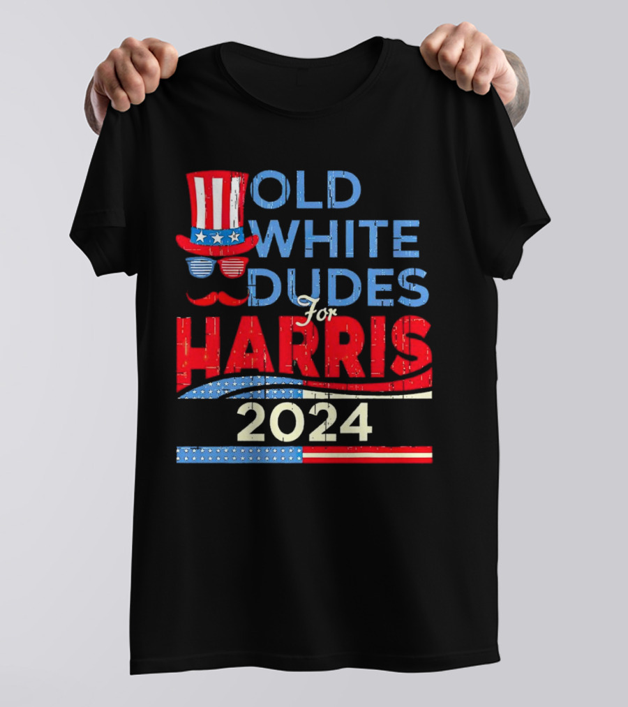 Old White Dudes For Harris 2024 Retro Uncle Sam Style Patriotic T-Shirt