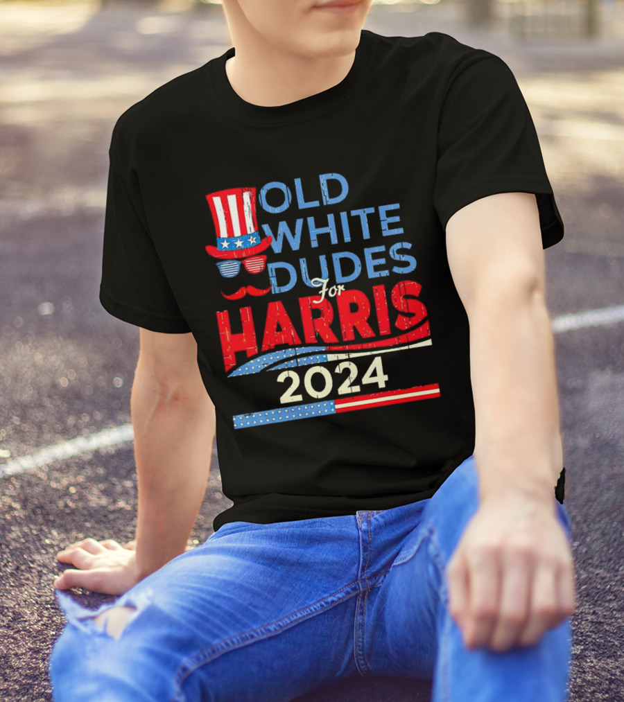 Old White Dudes For Harris 2024 Retro Uncle Sam Style Patriotic T-Shirt