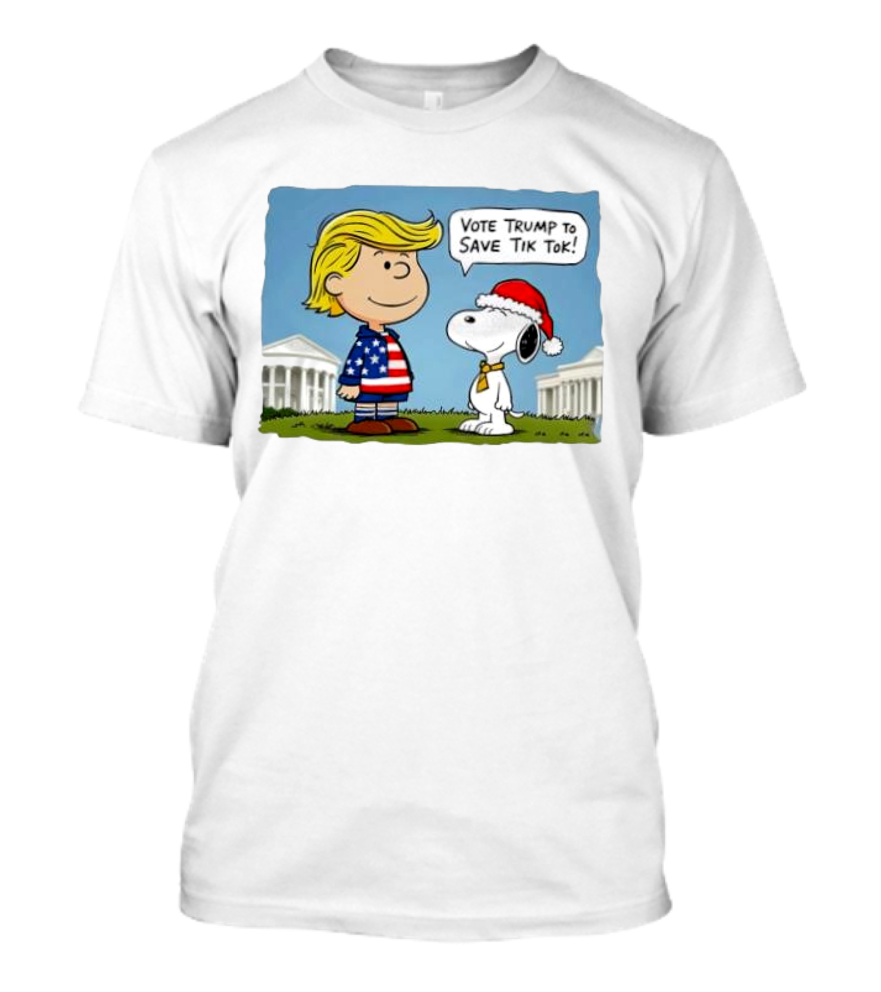 Snoopy Vote Trump To Save TikTok Cartoon Iconic White House Scene T-Shirt