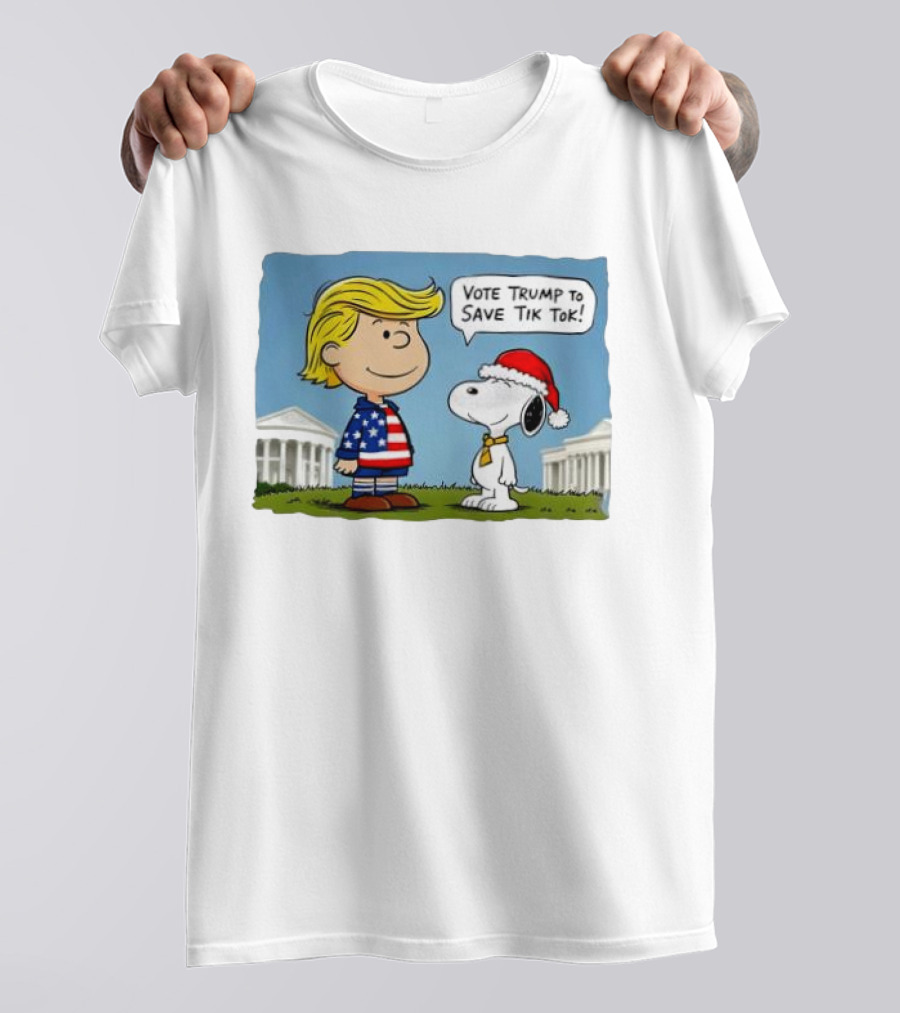 Snoopy Vote Trump To Save TikTok Cartoon Iconic White House Scene T-Shirt
