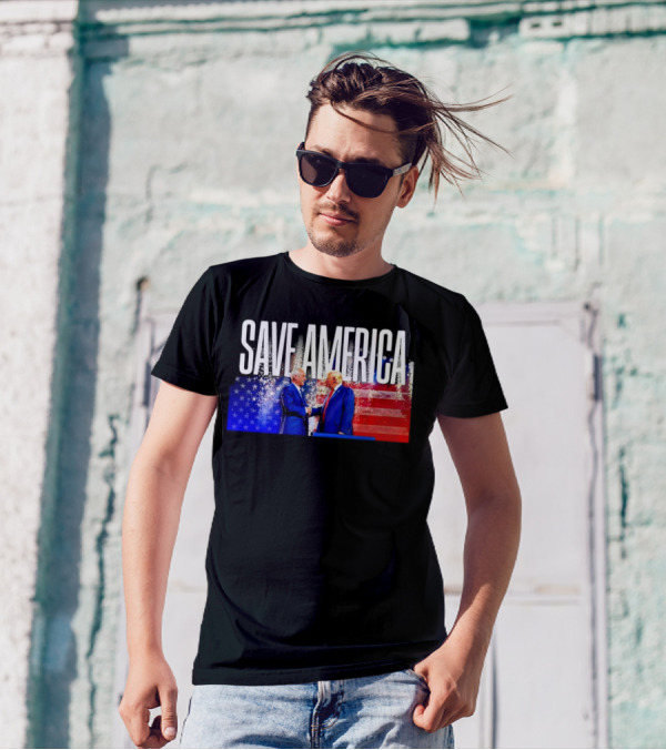 Save America Trump And Kennedy Handshake With American Flag T-Shirt