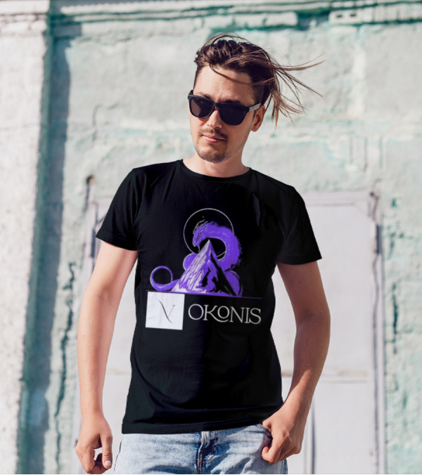 Vokonis Purple Dragon Coiled On Mountain Peak With Crescent Moon T-Shirt