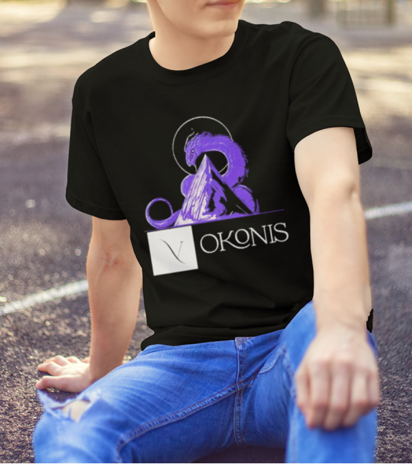 Vokonis Purple Dragon Coiled On Mountain Peak With Crescent Moon T-Shirt