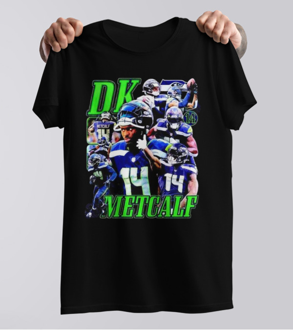 DK Metcalf Seattle Seahawks 14 Retro NFL Player Action Collage T-Shirt