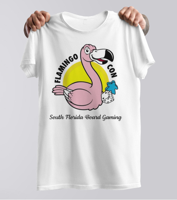 FlamingoCon South Florida Board Gaming Event With Dice And Meeple T-Shirt