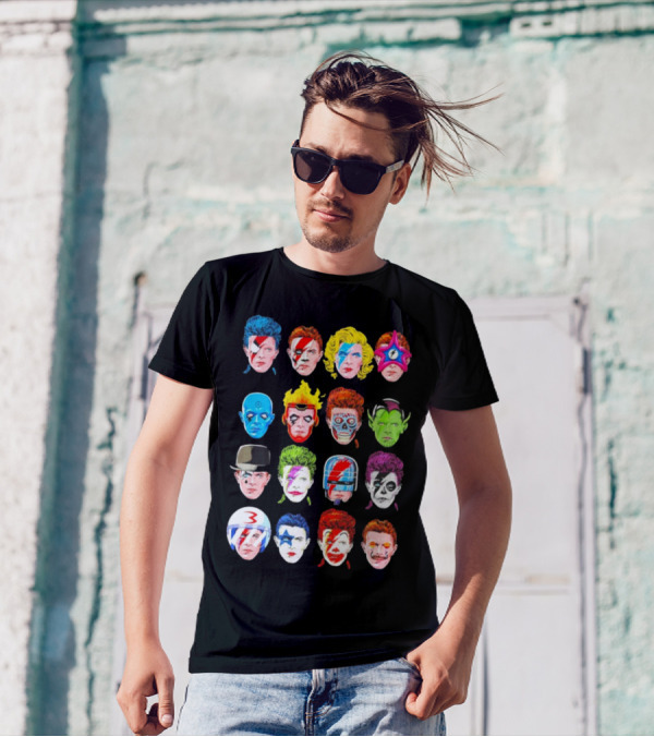 Ziggy Stardust Aladdin Sane Cartoon Pop Art Floating Heads T-Shirt