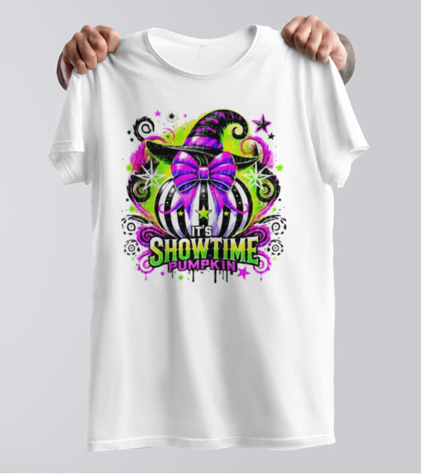 Showtime Pumpkin Witch Hat Neon Vintage Halloween T-Shirt