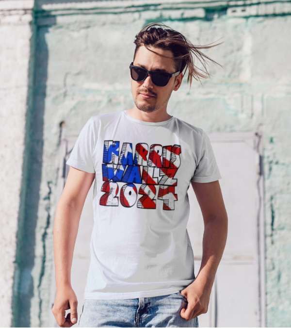 Harris Walz 2024 Red White Blue American Flag T-Shirt