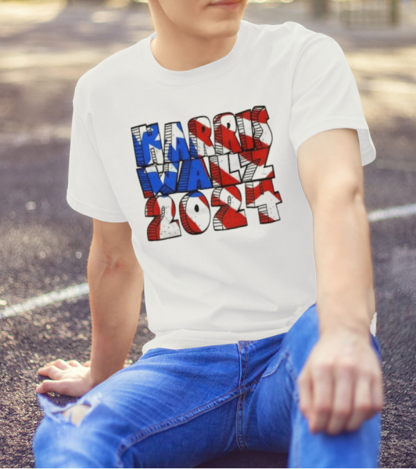 Harris Walz 2024 Red White Blue American Flag T-Shirt