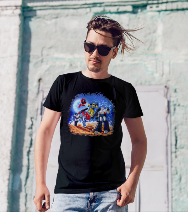 Transformers Bots Cartoon Battle Scene T-Shirt