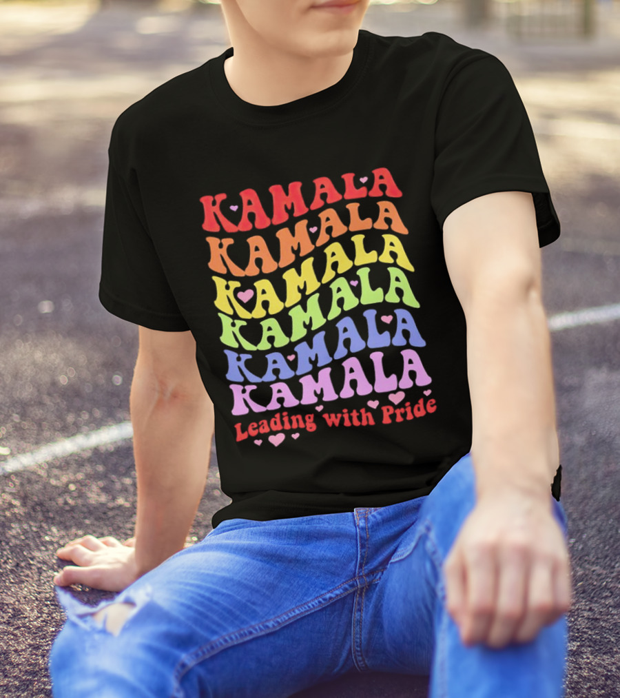 Kamala Kamala Kamala Leading With Pride Rainbow Heart T-Shirt
