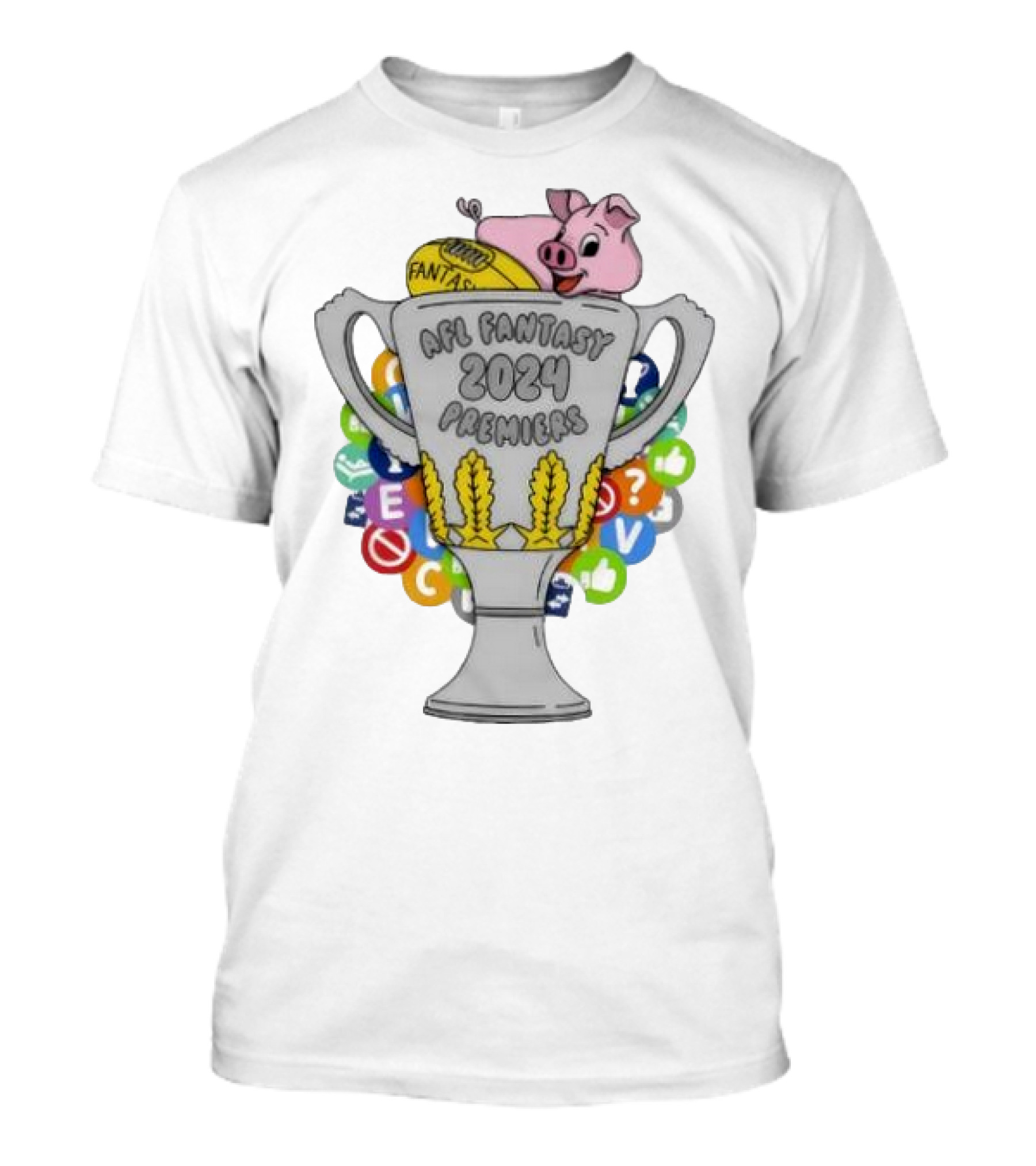 AFL Fantasy Premiers 2024 Trophy Piggy Football Symbols T-Shirt
