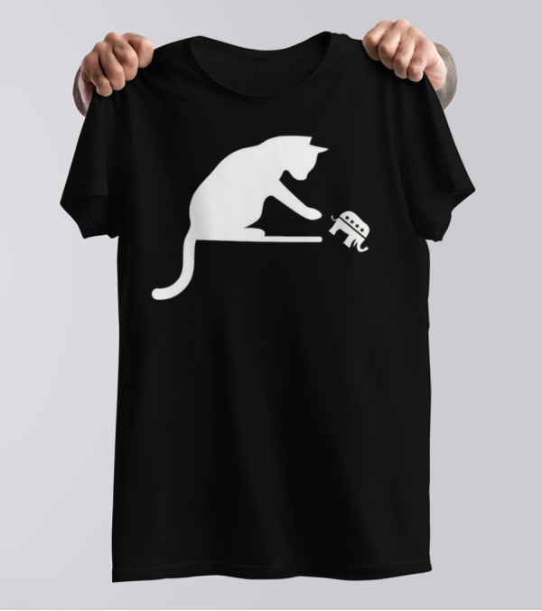 Childless Cat Lady Drop The Hate With Cat Playing With Republican Elephant T-Shirt