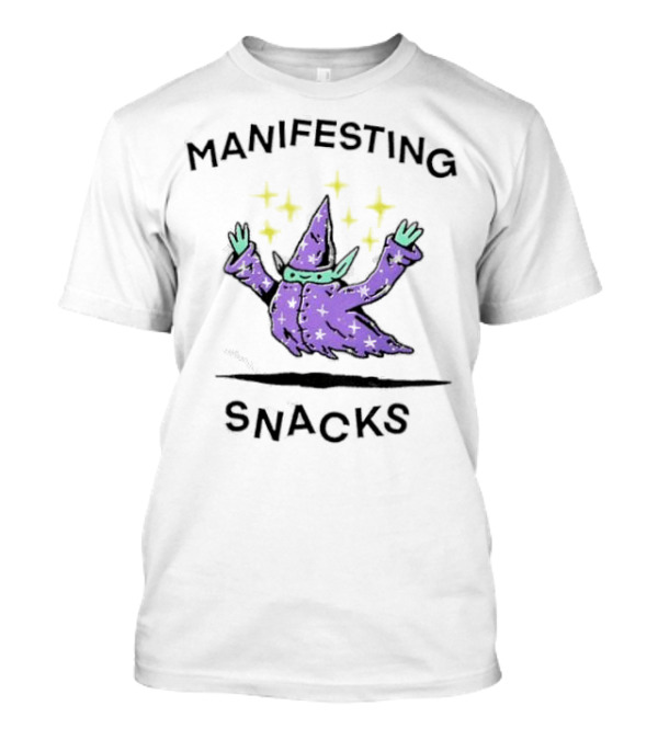 Manifesting Snacks Flying Wizard With Stars T-Shirt