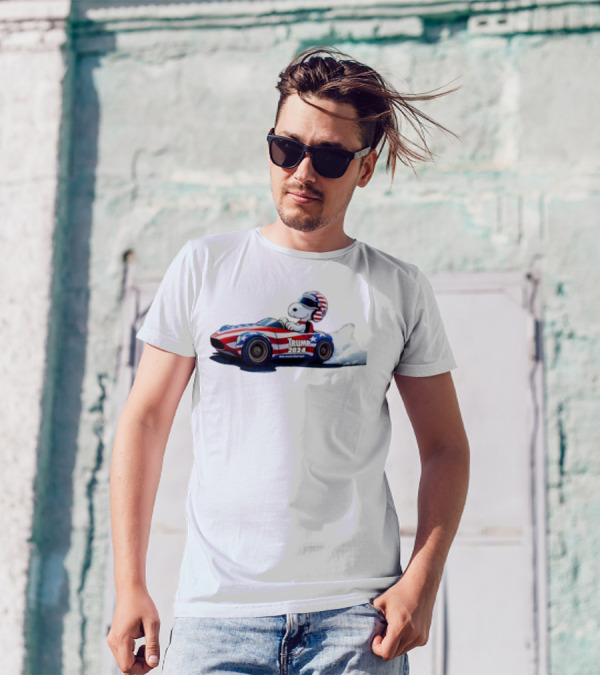 Snoopy Riding Trump 2024 Racing Car Make America Great Again T-Shirt