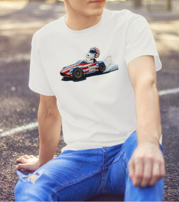 Snoopy Riding Trump 2024 Racing Car Make America Great Again T-Shirt