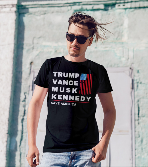 Trump Vance Musk Kennedy Save America Retro Flag T-Shirt