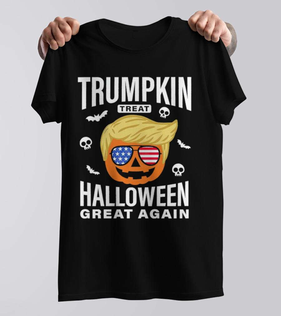 Trumpkin Treat Halloween Great Again USA Skull Bat T-Shirt