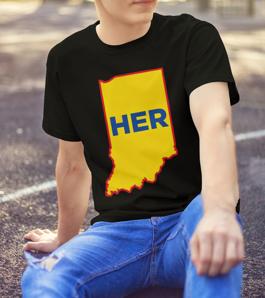 Caitlin Clark Indiana Fever Her State Yellow Map With Blue HER T-Shirt