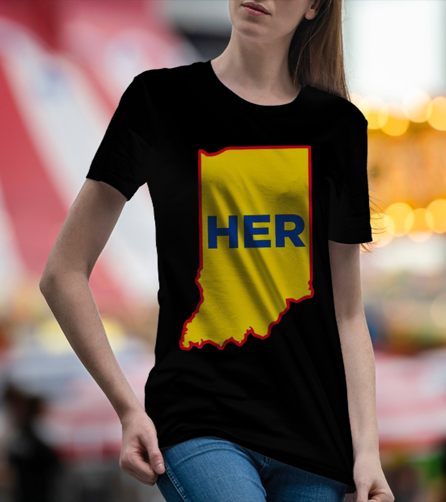 Caitlin Clark Indiana Fever Her State Yellow Map With Blue HER T-Shirt