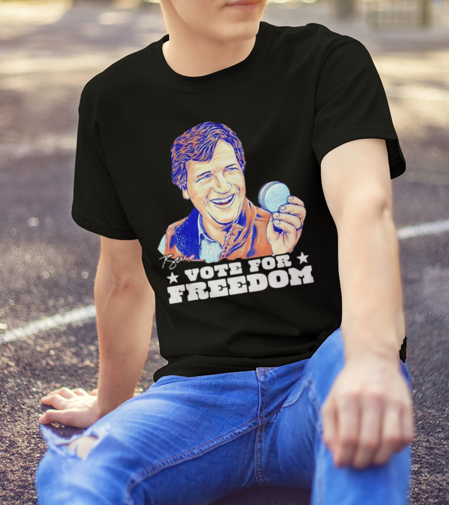 Tucker Carlson Vote For Freedom Signature Holding Macaron T-Shirt