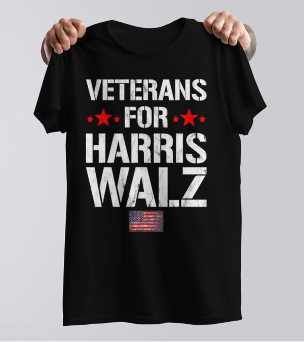 Veterans For Harris Walz Retro US Flag Stars T-Shirt