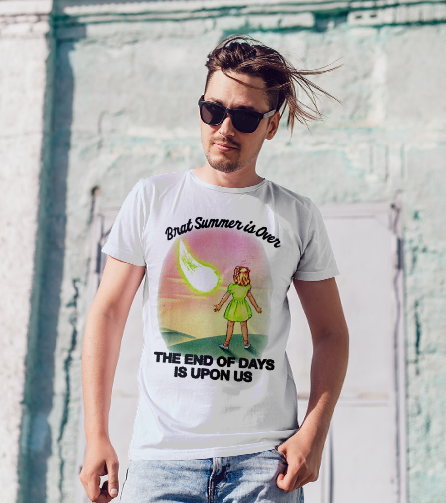 Brat Summer Is Over The End Of Days Is Upon Us Girl Watches Meteor Sunset T-Shirt