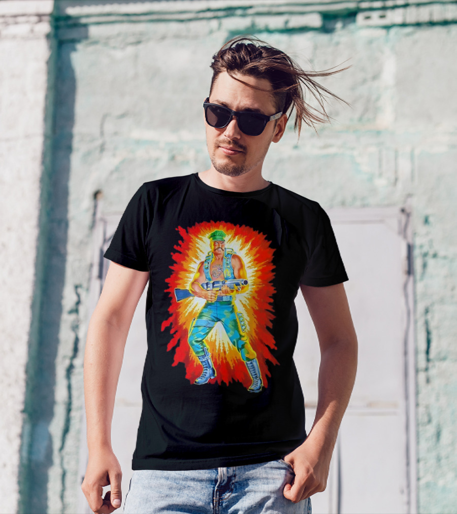 Gung-Ho GI Joe Action Figure Retro Style Burst Background T-Shirt