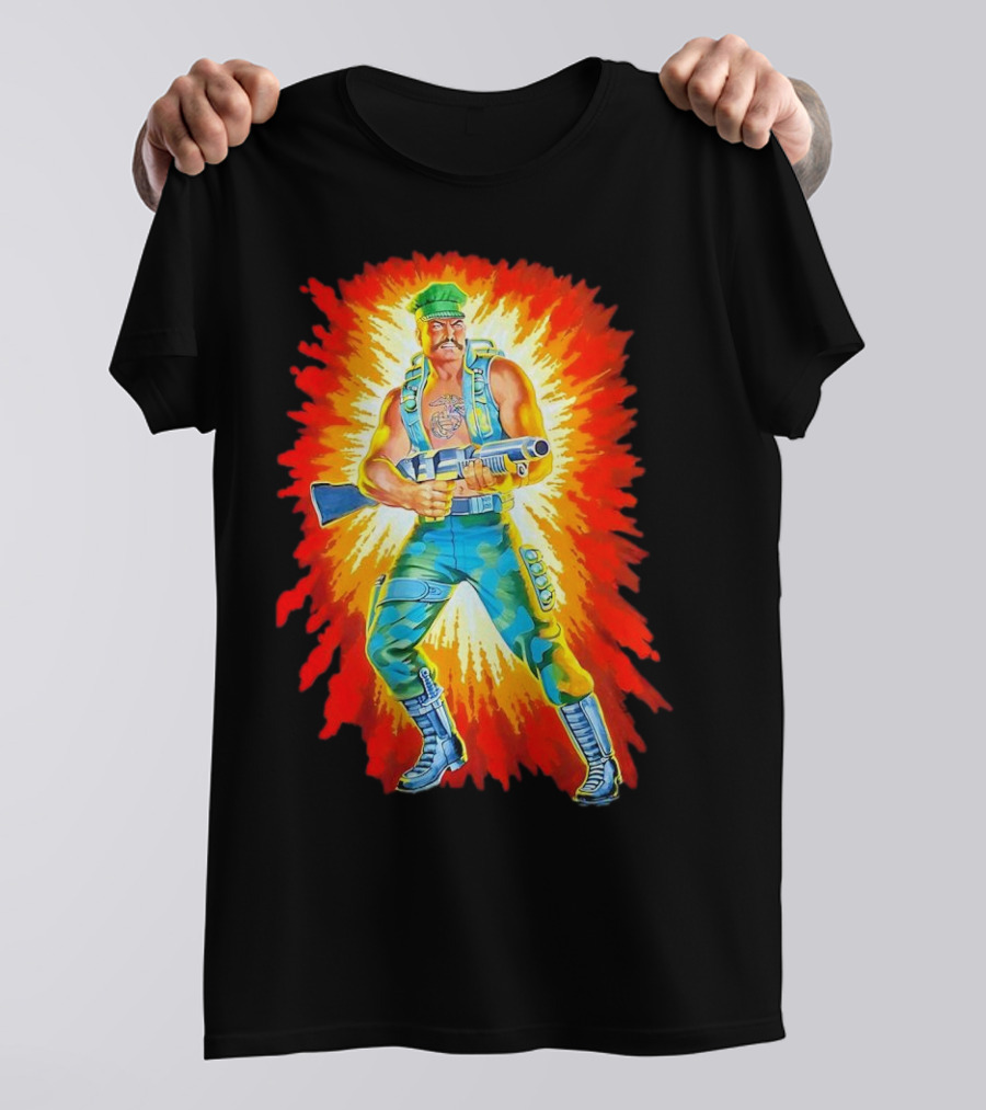 Gung-Ho GI Joe Action Figure Retro Style Burst Background T-Shirt