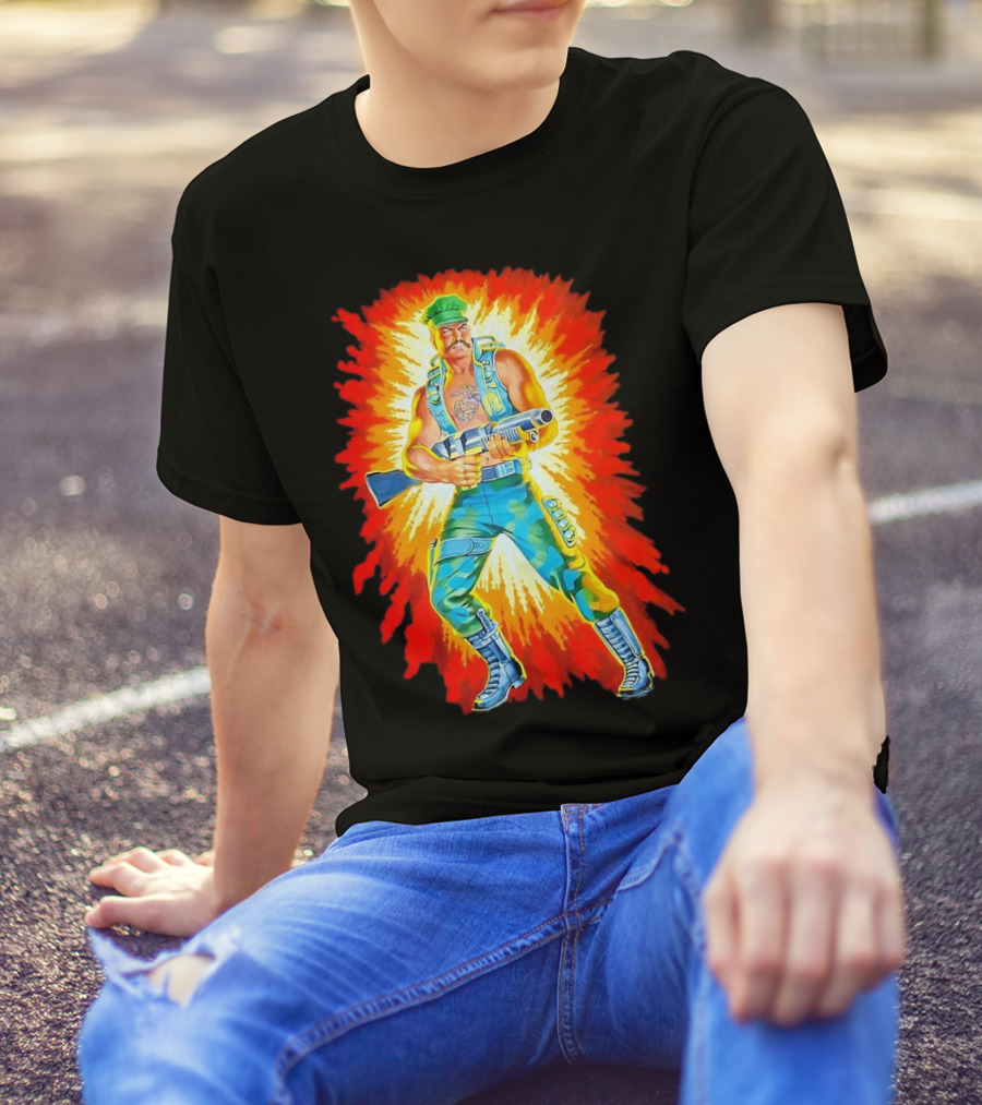 Gung-Ho GI Joe Action Figure Retro Style Burst Background T-Shirt