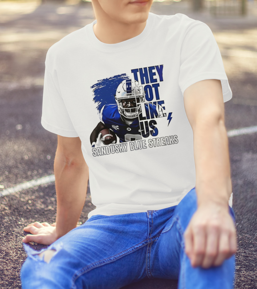 Sandusky Blue Streaks They Not Like Us Football Player Grunge T-Shirt