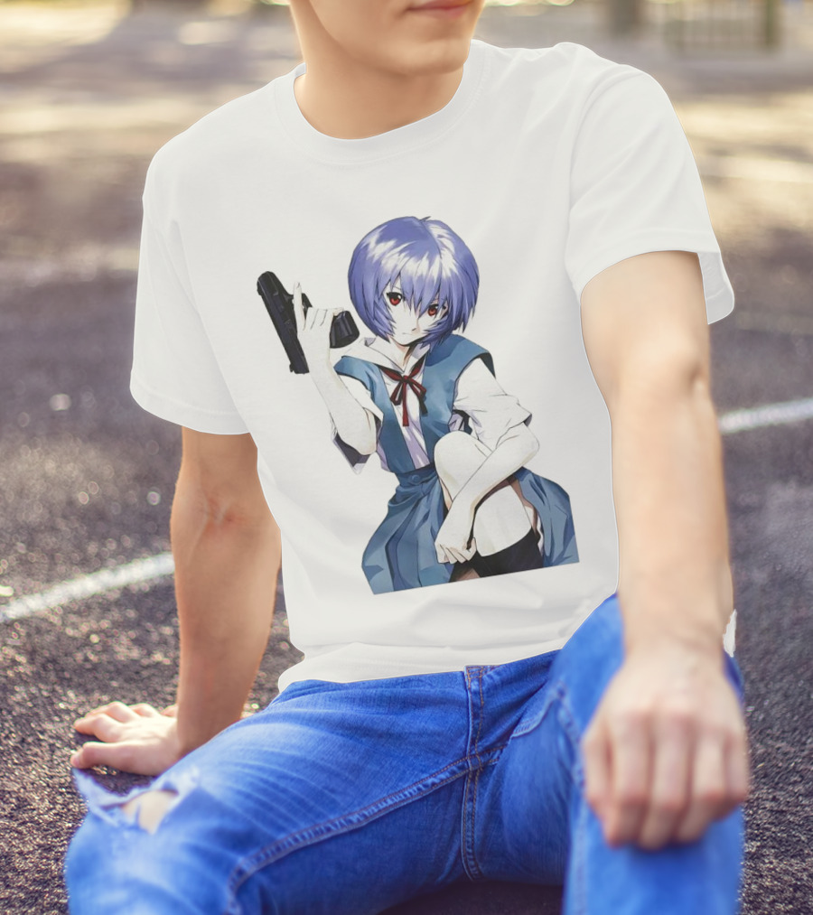 Rei Ayanami Blue Uniform Holding Gun T-Shirt