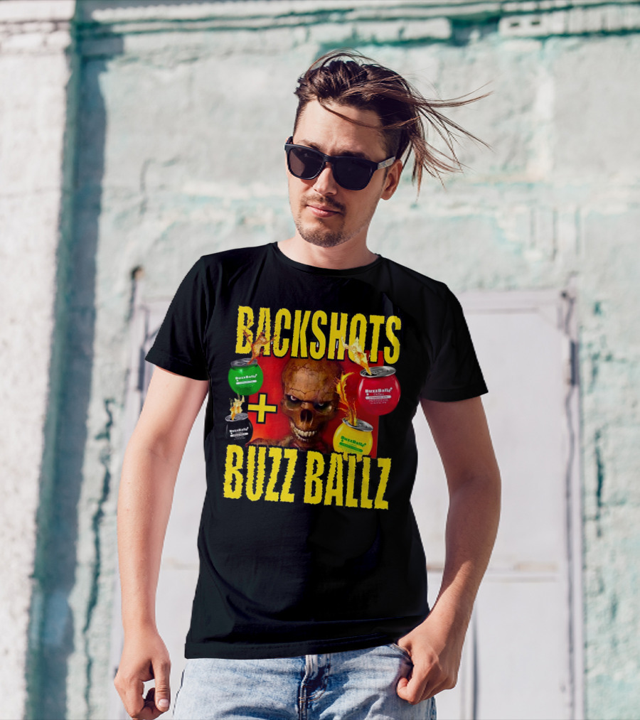 Backshots With Buzz Ballz Fiery Skeleton Combo T-Shirt