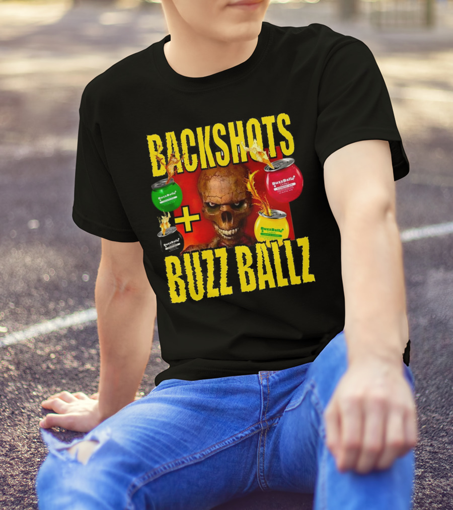Backshots With Buzz Ballz Fiery Skeleton Combo T-Shirt
