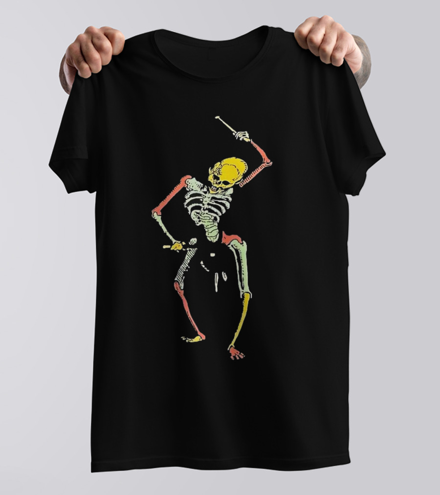 Skeleton Playing Drum In Psychedelic Colors T-Shirt